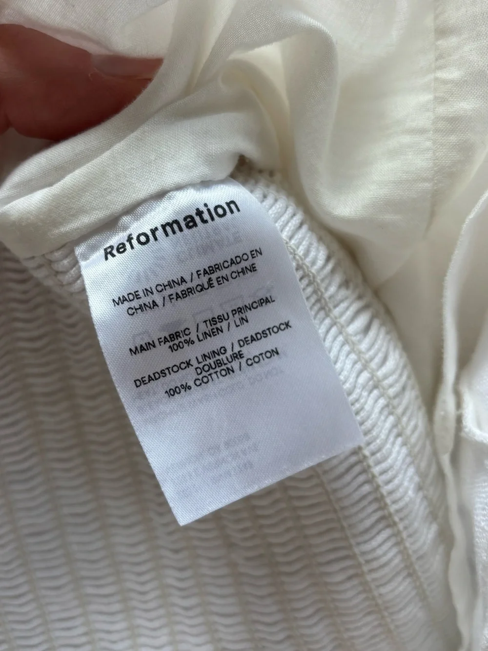 Reformation Rome Linen White Puff Sleeve Smocked Blouse Top Size 8